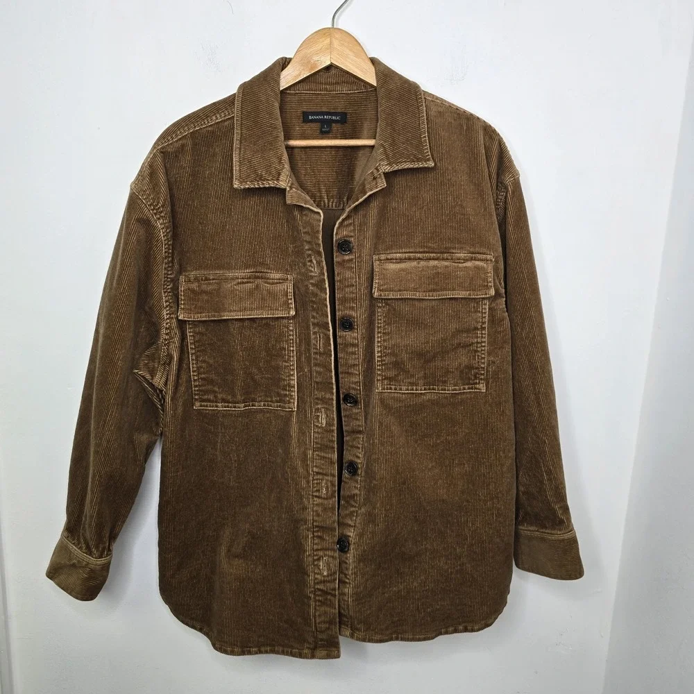 Banana Republic Shirt Size L Mens Brown Wide Wale Corduroy Button Down Shacket